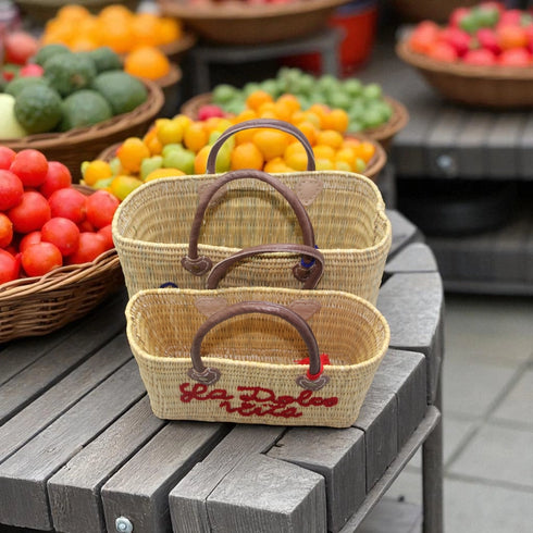 Handwoven Raffia Tote Bag with La Dolce Vita Embroidery