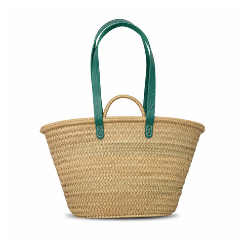 Moroccan straw basket with long leather handles