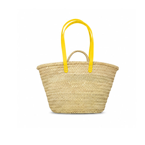 Moroccan straw basket with long leather handles