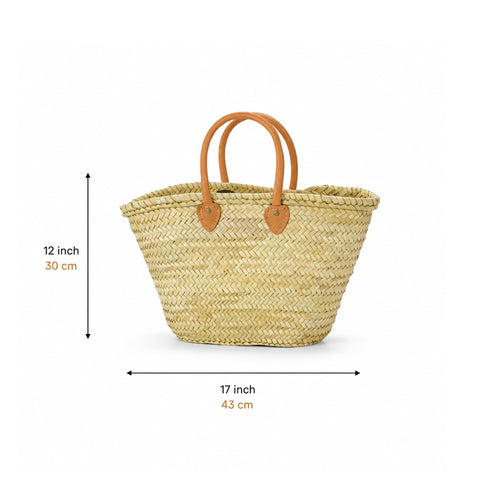 Large Moroccan Straw Basket with Round Leather Handles – straw bag basket
