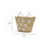 Large handwoven Moroccan straw basket with white embroidered flowers