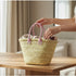 Large Handmade Moroccan Straw Basket with Personalized Leather Handles