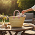 Large Handmade Moroccan Straw Basket with Personalized Leather Handles
