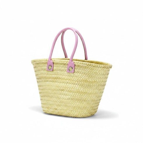 Large Handmade Moroccan Straw Basket with Personalized Leather Handles