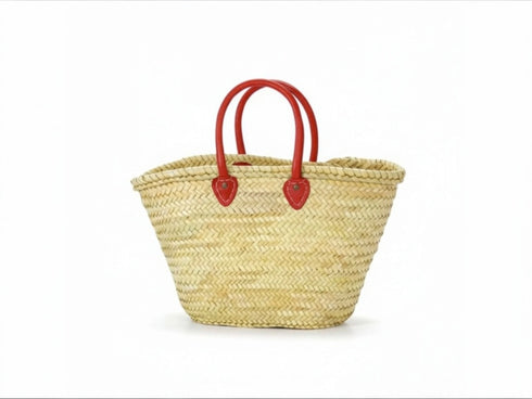 Large Moroccan Straw Basket with Round Leather Handles – straw bag basket
