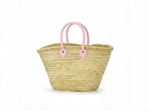 Large Moroccan Straw Basket with Round Leather Handles – straw bag basket