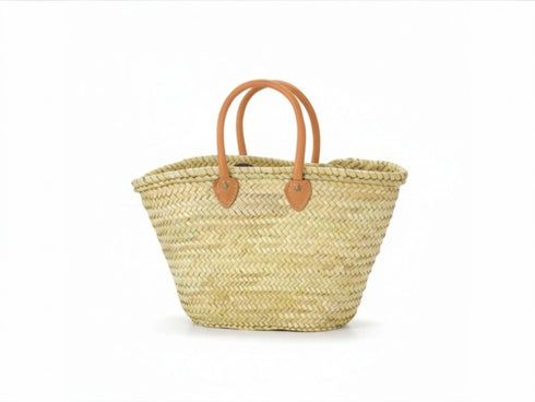 Large Moroccan Straw Basket with Round Leather Handles – straw bag basket