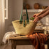 Handwoven large Moroccan straw basket with leather handles