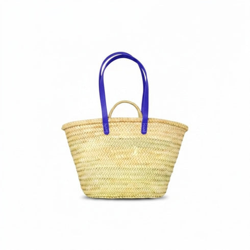Moroccan straw basket with long leather handles