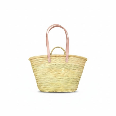 Moroccan straw basket with long leather handles
