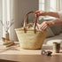 Moroccan straw basket with long leather handles