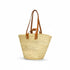 Moroccan straw basket with flat leather handles