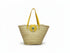 Large handwoven Moroccan straw basket with flat leather handles