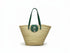 Large handwoven Moroccan straw basket with flat leather handles