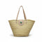 Large handwoven Moroccan straw basket with flat leather handles