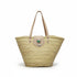 Large handwoven Moroccan straw basket with flat leather handles
