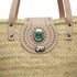 Large handwoven Moroccan straw basket with flat leather handles