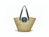 Large handwoven Moroccan straw basket with flat leather handles