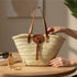 Large handwoven Moroccan straw basket with leather closure