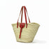Large handwoven Moroccan straw basket with leather closure