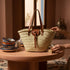 Large handwoven Moroccan straw basket with leather closure