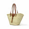 Large handwoven Moroccan straw basket with leather closure