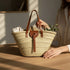 Large handwoven Moroccan straw basket with leather closure