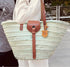 Large handwoven Moroccan straw basket with leather closure