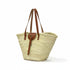 Large handwoven Moroccan straw basket with leather closure