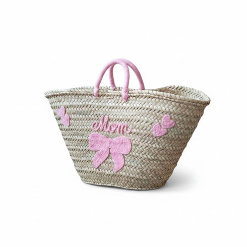 Personalized Handwoven Moroccan Straw Basket with Leather Handles