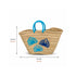 Handwoven Moroccan straw basket with embroidered shell motif