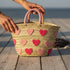 Handwoven Moroccan Straw Basket with Embroidered Hearts – Eco Friendly Straw Tote