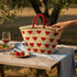 Handwoven Moroccan Straw Basket with Embroidered Hearts – Eco Friendly Straw Tote