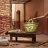 Large handwoven Moroccan straw basket with embroidered stars