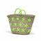 Large handwoven Moroccan straw basket with embroidered stars