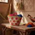 Large handwoven Moroccan straw basket with embroidered flowers