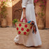 Large handwoven Moroccan straw basket with embroidered flowers