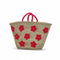 Large handwoven Moroccan straw basket with embroidered flowers
