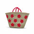 Large handwoven Moroccan straw basket with embroidered flowers