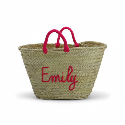 Handwoven personalized name Moroccan straw basket