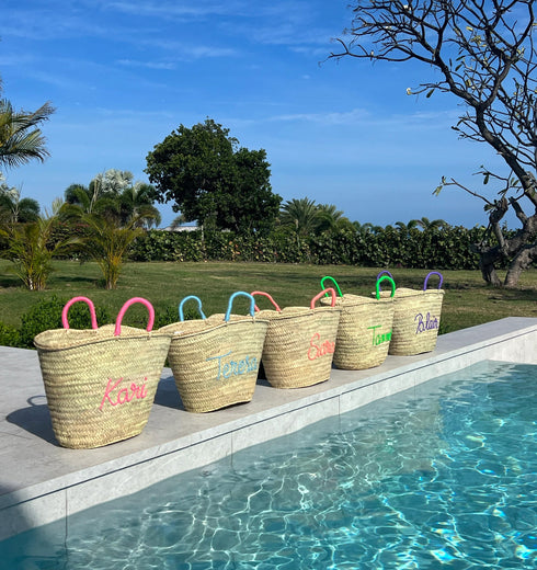 Handwoven personalized name Moroccan straw basket