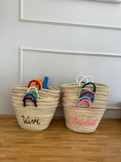 Handwoven personalized name Moroccan straw basket