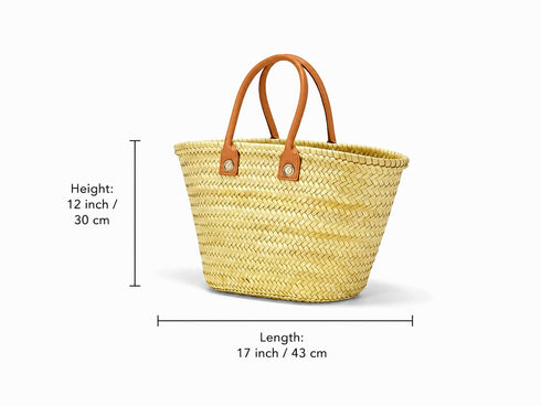 Handmade Moroccan Straw Basket with Personalized Leather Handles
