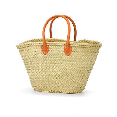Moroccan Straw Basket with Round Leather Handles – straw bag basket