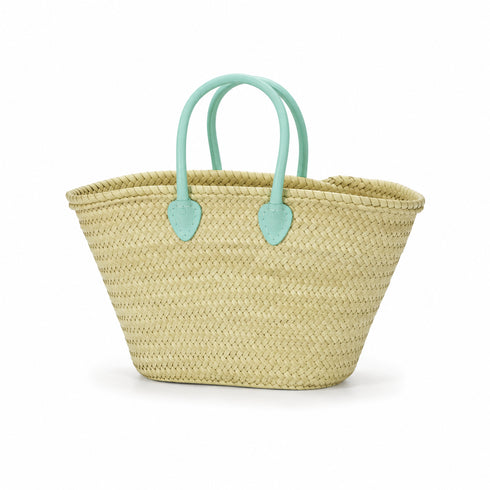 Moroccan Straw Basket with Round Leather Handles – straw bag basket