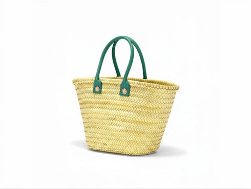 Large Handmade Moroccan Straw Basket with Personalized Leather Handles