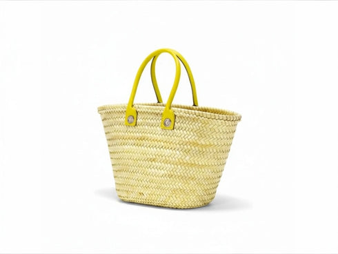 Large Handmade Moroccan Straw Basket with Personalized Leather Handles