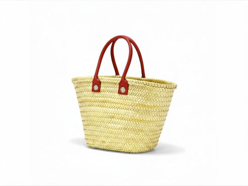 Large Handmade Moroccan Straw Basket with Personalized Leather Handles