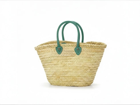 Large Moroccan Straw Basket with Round Leather Handles – straw bag basket