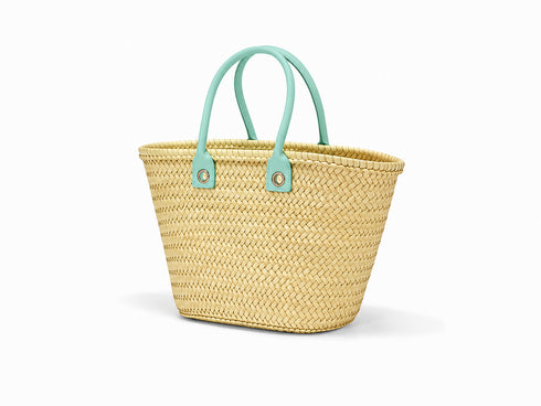 Handmade Moroccan Straw Basket with Personalized Leather Handles